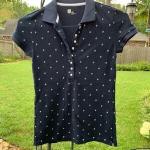 Cap sleeve nautical sailboat print polo shirt spring summer